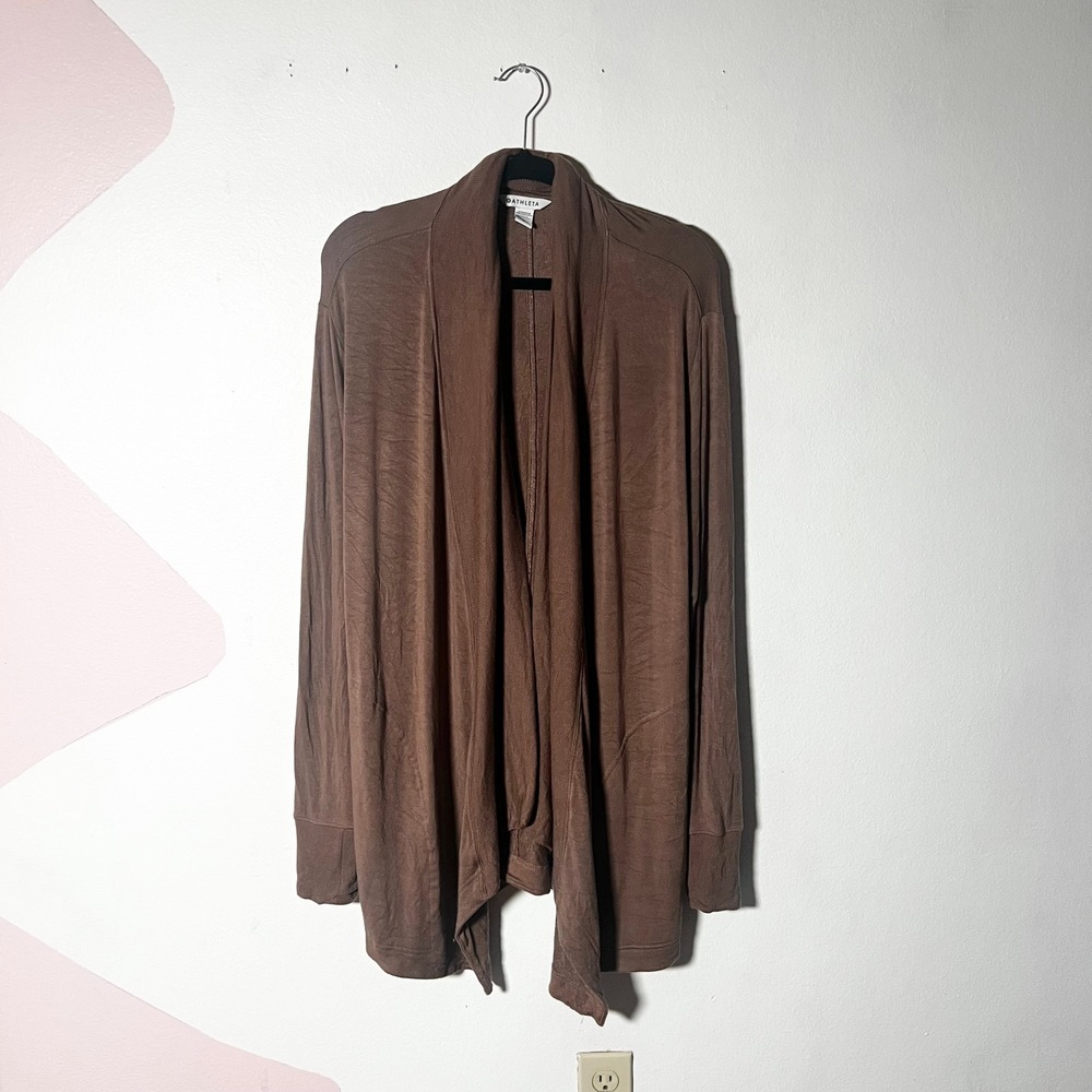 Athleta Pranayama Wrap Cardigan Medium Brown Open Front Pockets